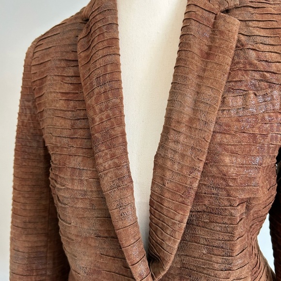 ZARA Hourglass Crocodile Faux Leather Brown Blazer Size XS - Picture 6 of 9